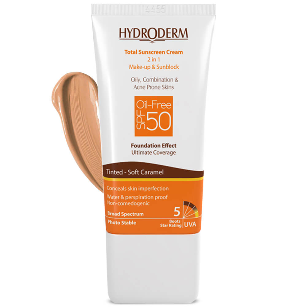 کرم ضد آفتاب فاقد چربی SPF50 هیدرودرم مناسب پوست چرب و مختلط حجم 40 گرم - (رنگ کاراملی)